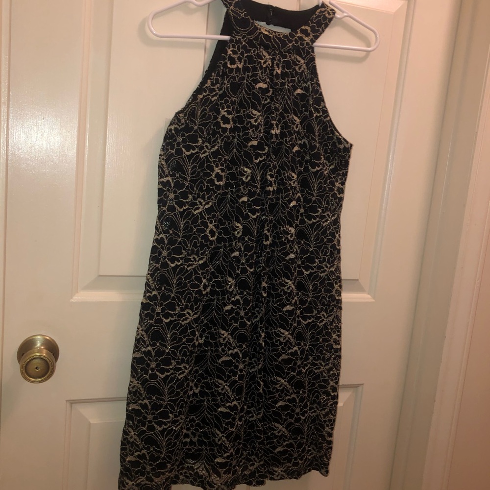 Elegant Black and Gold Lace Dress